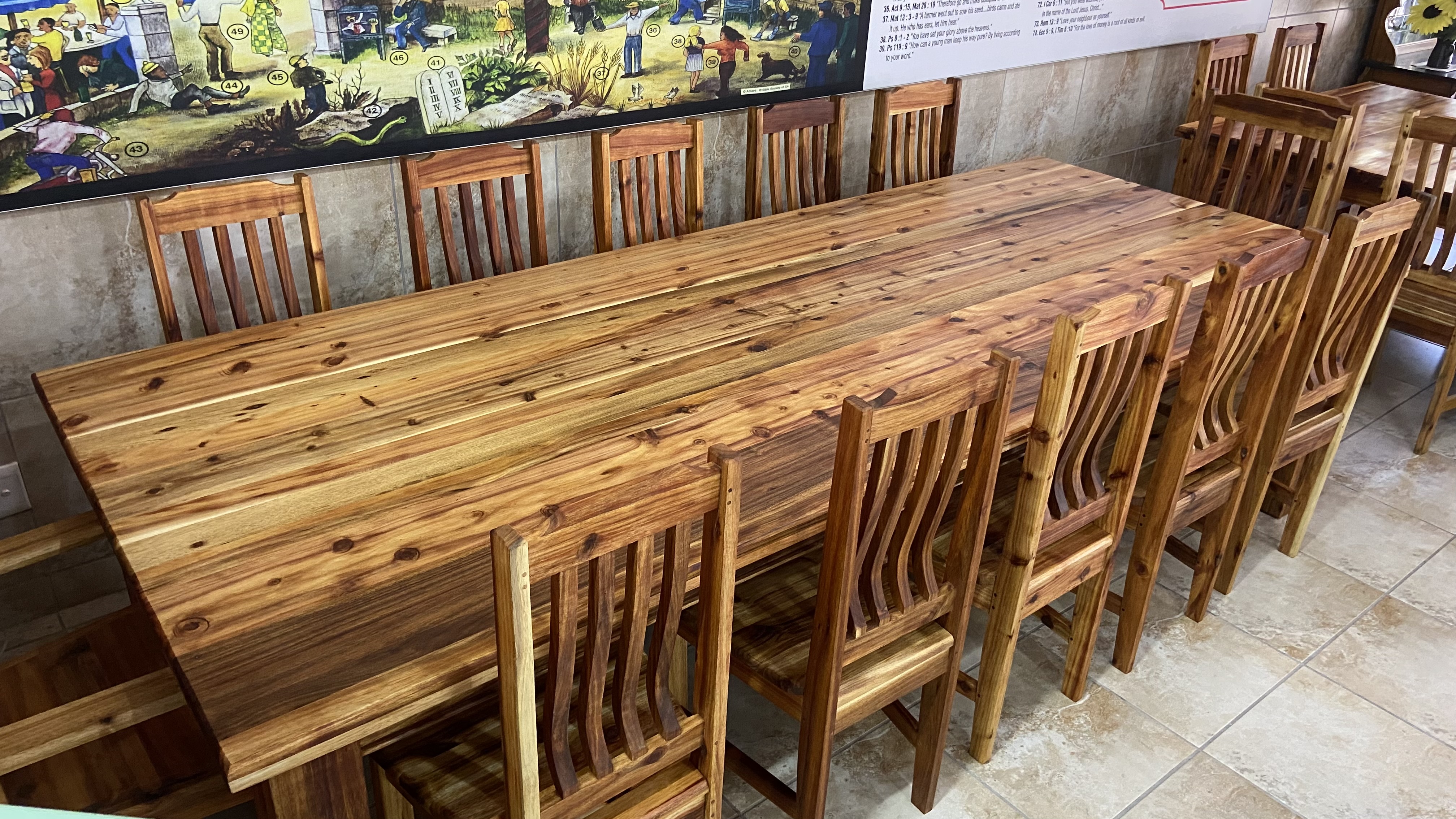 SOLID BLACKWOOD 10-SEATER DINING TABLE + CHAIRS